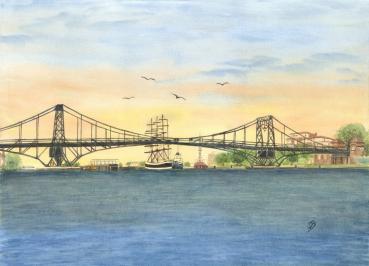 Poster DIN-A3 Aquarell Maritim Kunst Druck Kunstdruck Nordsee Wilhelmshaven  Kaiser-Wilhelm-Brücke